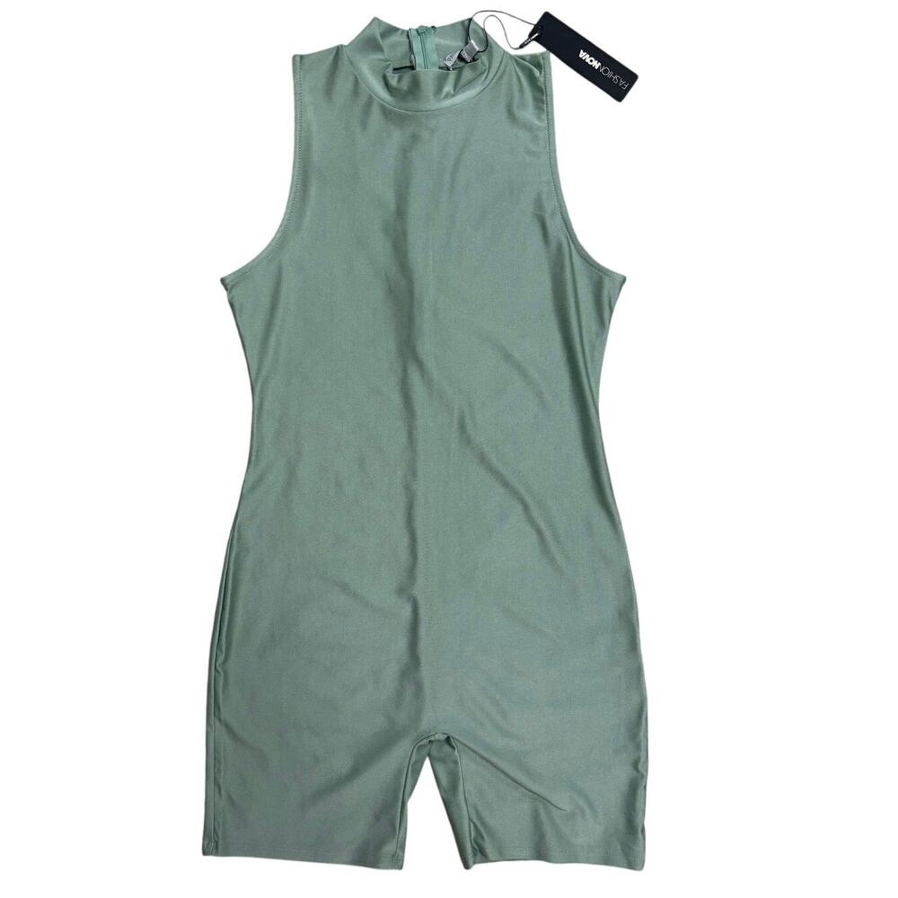 Y2K Style Stretch Romper NWT 💚 Sage Shine Sleeveless One‑Piece • Size M